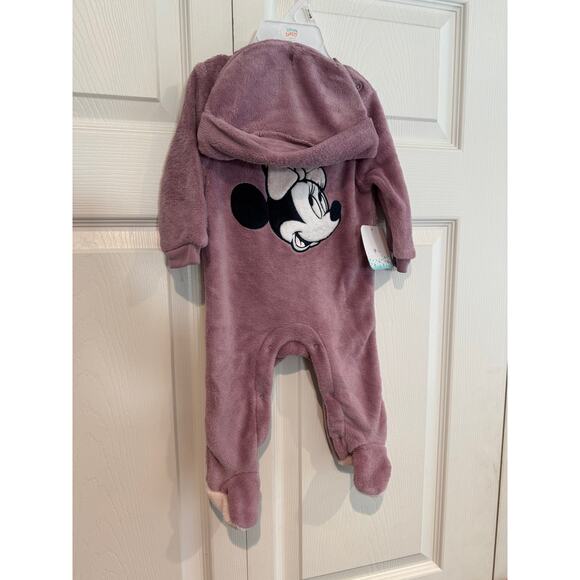 NEW Disney Baby Minnie Mouse Soft Blush Sleeper Onesie + Hat 3-6 mo. - Picture 4 of 8